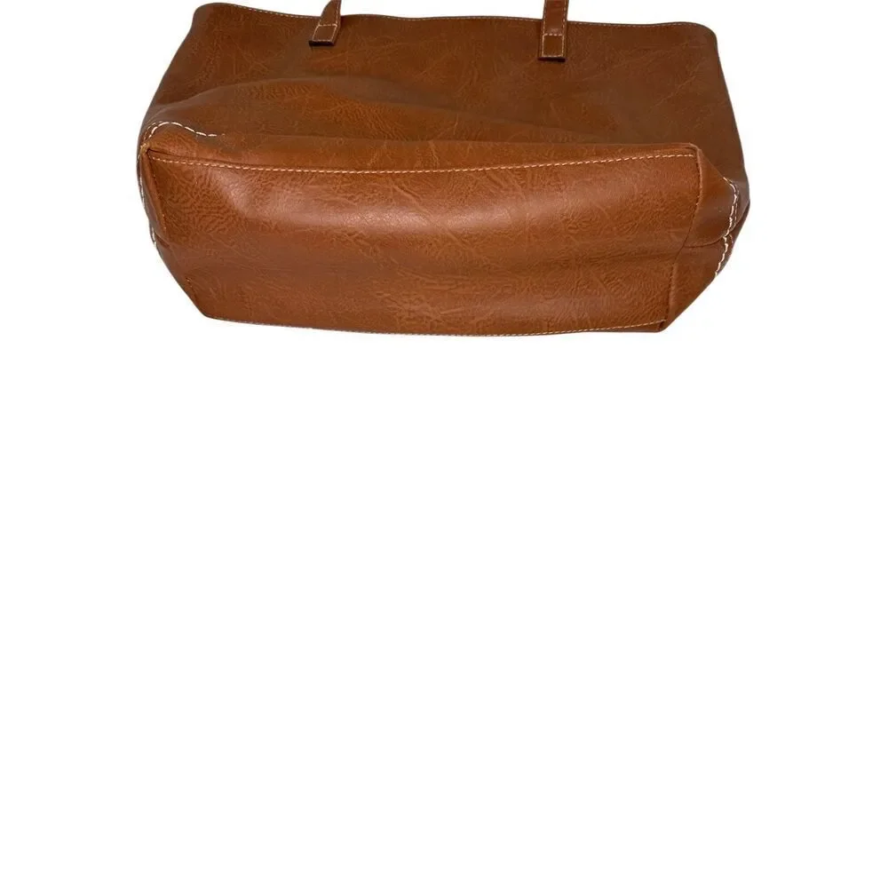 B.O.C (Born Concept) Brown Faux Leather Tote With Embossed Floral Pattern Purse